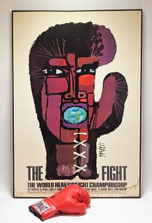 2PC Emile Griffith Signed Glove & Boxing Poster
