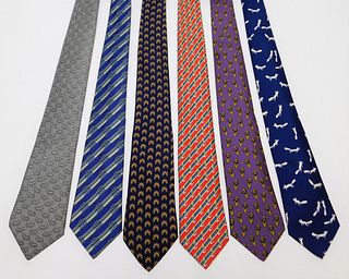 6PC Hermes Pictorial Silk Necktie Group