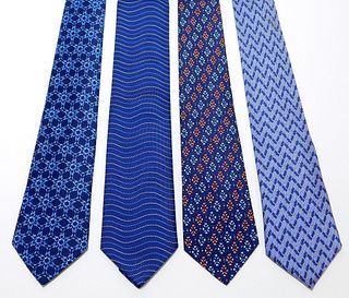 4PC Hermes Blue Silk Necktie Group