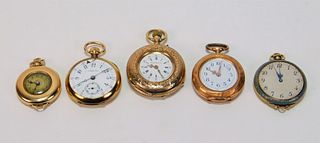 5PC Tiffany & Assorted Lady's Gold Pocket Watches