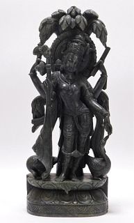 Large Indian Carved Soapstone Saraswati Statue