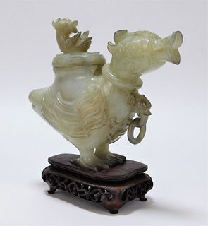 Chinese Qing Dynasty Figural Bird Hardstone Censer