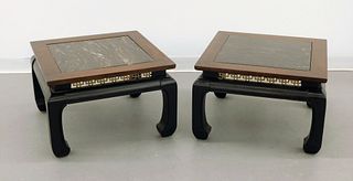 PR Chinese Black Marble Top End Tables