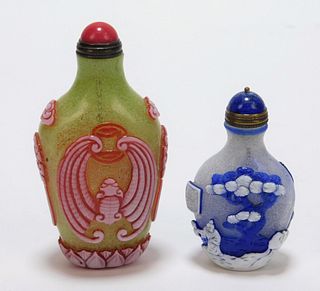 2PC Chinese Peking Glass Snuff Bottles