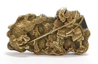 19C Japanese Gilt Bronze Scroll Weight