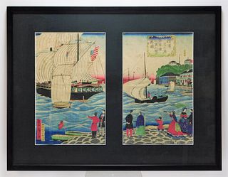 Utagawa Hiroshige III Maritime Woodblock Diptych