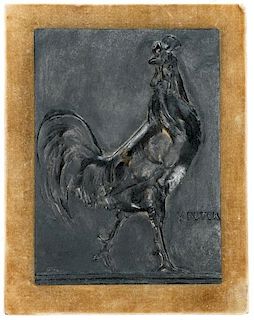 Victor Peter French Bronze Relief Plaque, Rooster