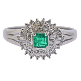 Platinum Diamond Emerald Ring 