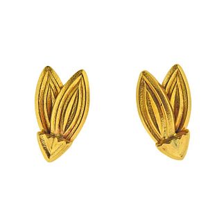 22k Gold Hammered Leaf Earrings