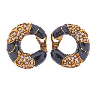 18k Gold Enamel Diamond Cocktail Earrings