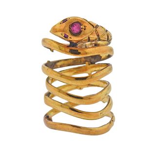 18k Gold Ruby Snake Wrap Ring 