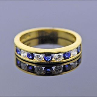 Tiffany & Co 18k Gold Diamond Sapphire Band Ring
