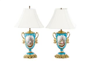 Pair of Old Paris Porcelain Table Lamps