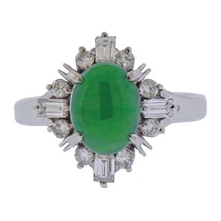 Platinum Jade Diamond Ring 