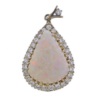 14k Gold Diamond Opal Pendant 
