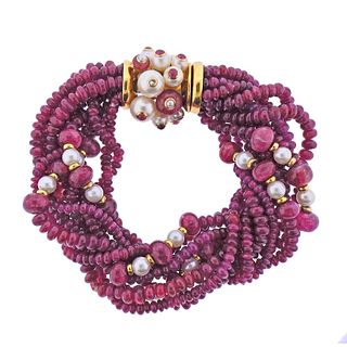 Trianon 18k Gold Ruby Pearl Bracelet