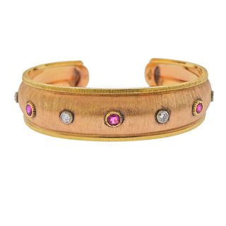 Mario Buccellati Ruby Diamond 18k Gold Cuff Bracelet 