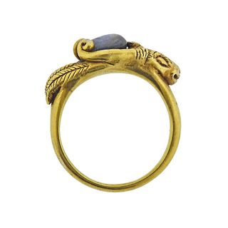 Antique 22k Gold Iolite Ram's Head Ring