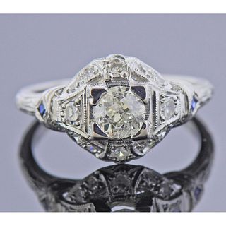Deco Style Platinum Old Mine Diamond Engagement Ring 