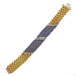 1960s 18k Gold Diamond Sapphire Bracelet 