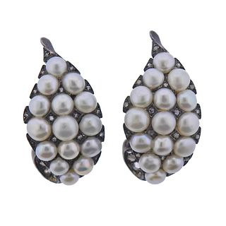 14k Gold Silver Pearl Rose Cut Diamond Earrings