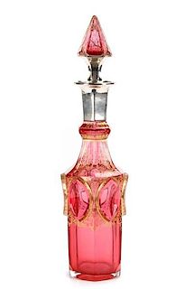 Silver Mounted Moser Cranberry Glass Decanter