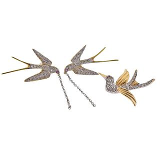 18k Gold Diamond Ruby Swallow Bird Earrings Pendant Set 