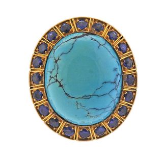 Continental 18k Gold Turquoise Sapphire RIng 