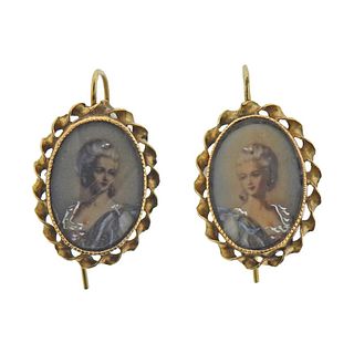 Antique 14k Gold Miniature Portrait Earrings 