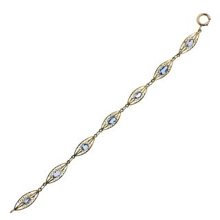 14k Gold Filigree Aquamarine Bracelet