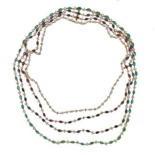 15 Carat Diamond Ruby Emerald Sapphire 18k Gold Necklace