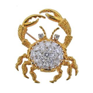 18k Gold Diamond Crab Brooch Pin
