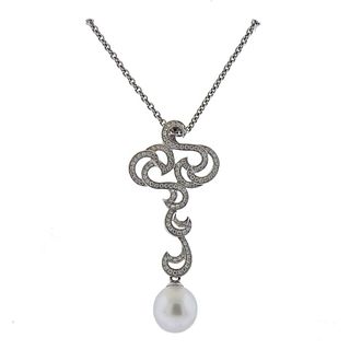 Mikimoto 18k Gold South Sea Pearl Diamond Pendant Necklace
