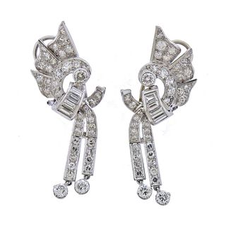 Mid Century Platinum Diamond Cocktail Earrings 