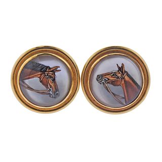 14k Gold Reverse Painting Horse Head Earrings