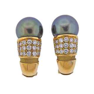 Mauboussin 18k Gold Diamond Tahitian Pearl Earrings 