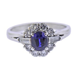Mikimoto Platinum Sapphire Diamond Ring 