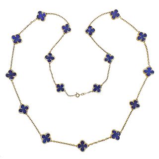 18k Gold Lapis Clover Necklace 