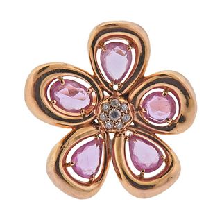 Roberto Coin 18K Gold Diamond Pink Sapphire Flower Ring