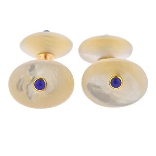 Trianon 14K Gold Mother of Pearl Lapis Cufflinks