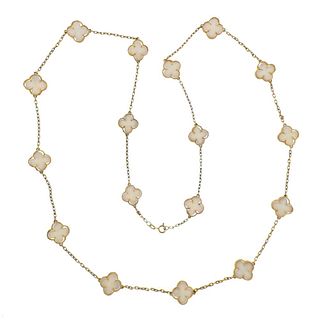 18k Gold Coral Clover Station Long Necklace