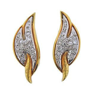 1980s 18k Gold Diamond Earrings 