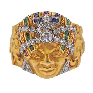 22k Gold Maharajah Diamond Emerald Ruby Sapphire Ring