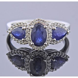 Kallati White Gold Diamond Blue Gemstone Ring 