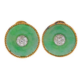 Certified Natural Jadeite Jade 18k Gold Diamond Earrings 