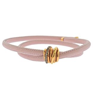 De Grisogono Allegra Fancy Diamond Rose Gold Pink Leather Bracelet