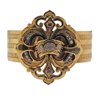 Antique Victorian 14k Gold Diamond Enamel Bracelet 