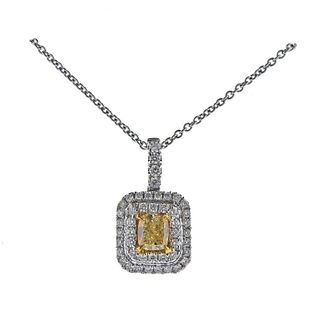 Dalumi GIA 0.91ctw Fancy Yellow Diamond 18k Gold Pendant Necklace