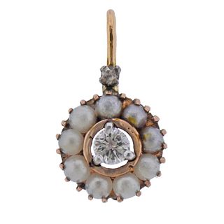 Antique 14k Gold Pearl Diamond Small Pendant