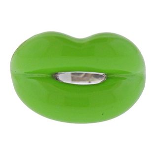Solange Azagury Partridge Lime Green Enamel Silver Lips Ring